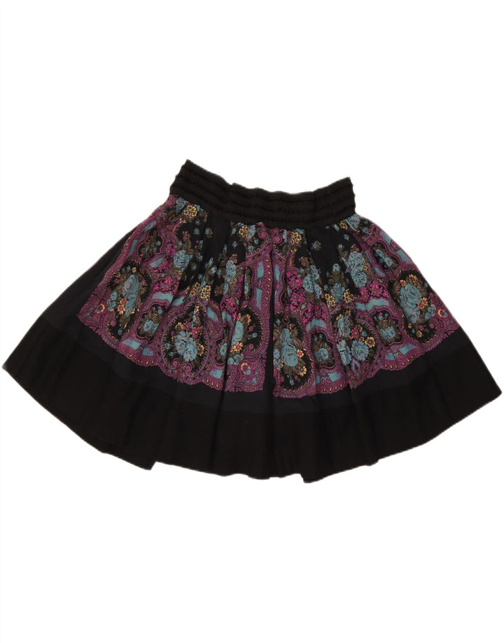 VINTAGE Womens Mini Skirt W32 Large Black Floral Wool