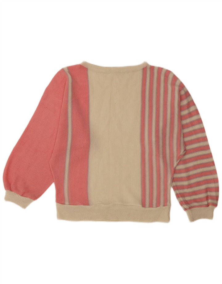 VINTAGE Womens Boat Neck Jumper Sweater UK 14 Medium Pink Colourblock