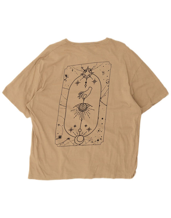 Jack & Jones Mens Graphic T-Shirt Top Large Beige Cotton