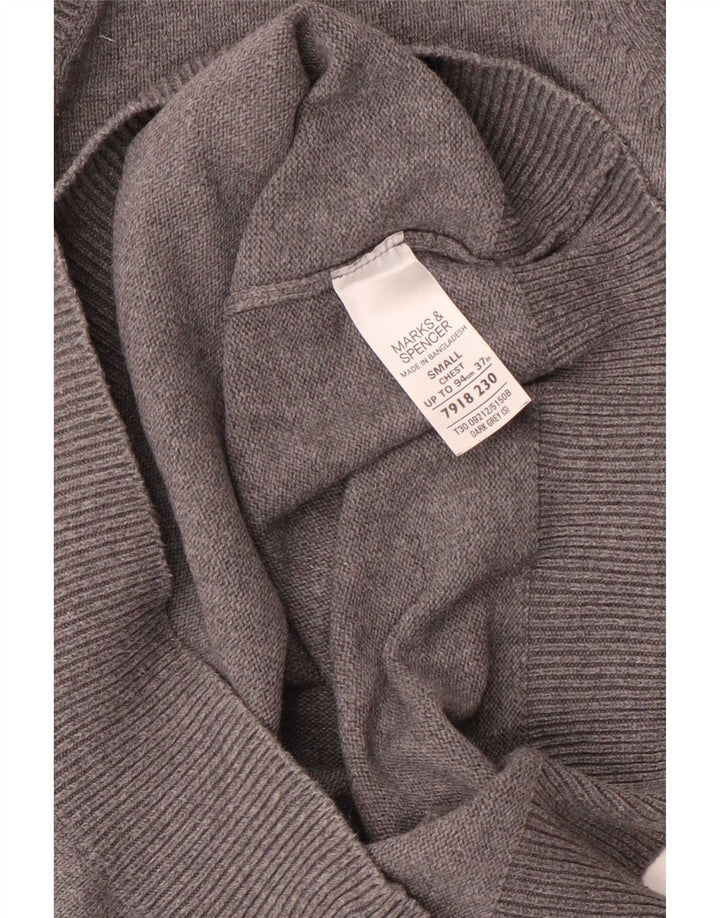 Marks & Spencer Mens V-Neck Jumper Sweater Small Grey Cotton