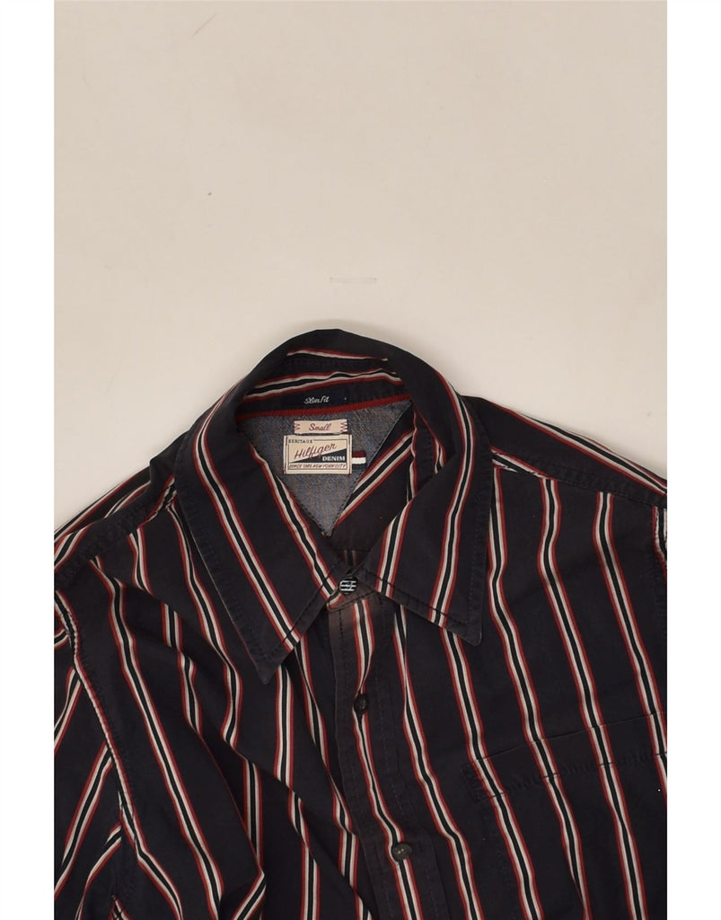 TOMMY HILFIGER Mens Graphic Shirt Small Black Striped Cotton | Vintage Tommy Hilfiger | Thrift | Second-Hand Tommy Hilfiger | Used Clothing | Messina Hembry 