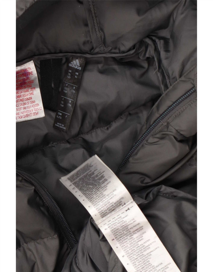 Adidas Boys Hooded Padded Jacket 15-16 Years Grey Polyester
