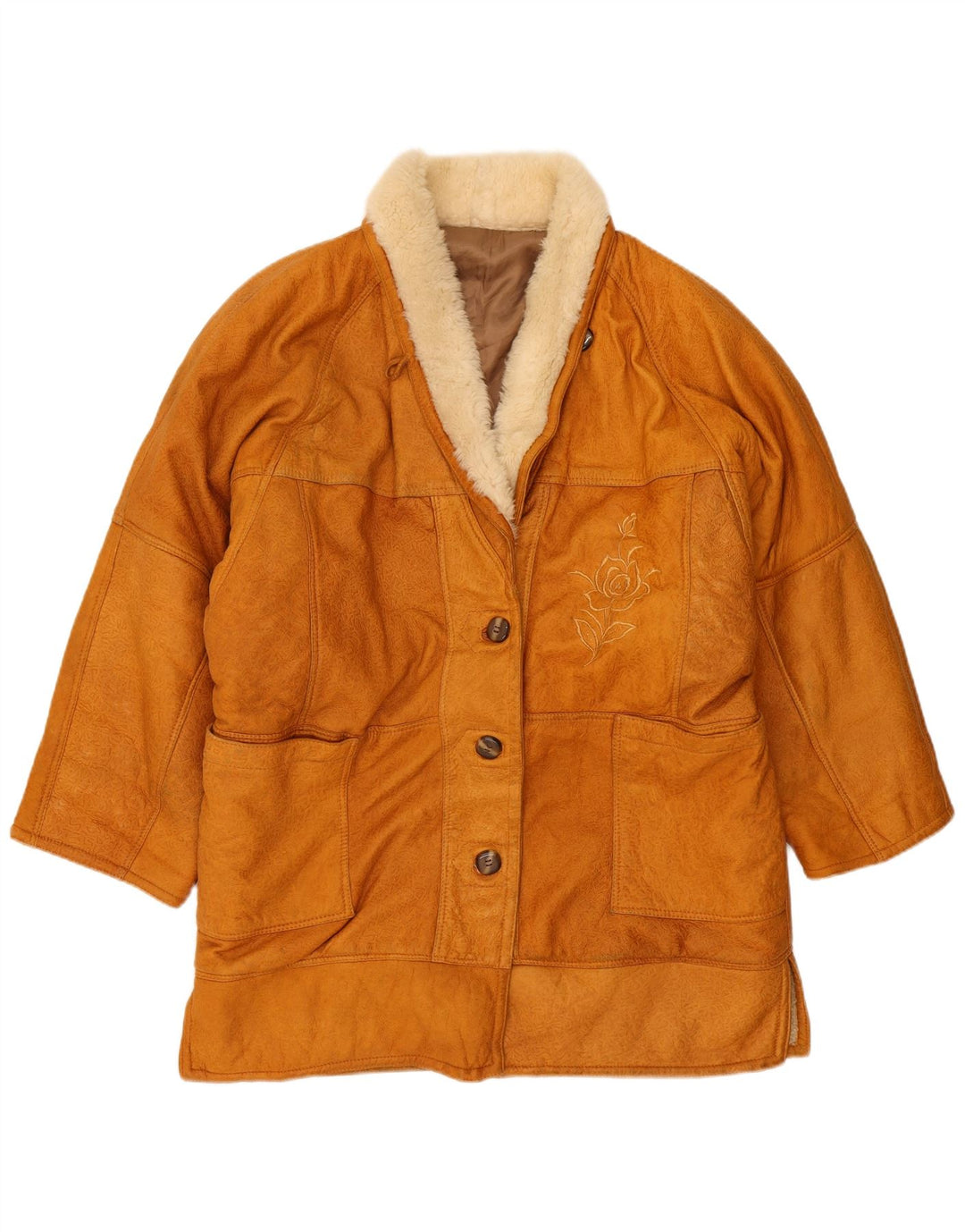 Vintage Womens Oversized Shearling Coat UK 14 Medium Beige