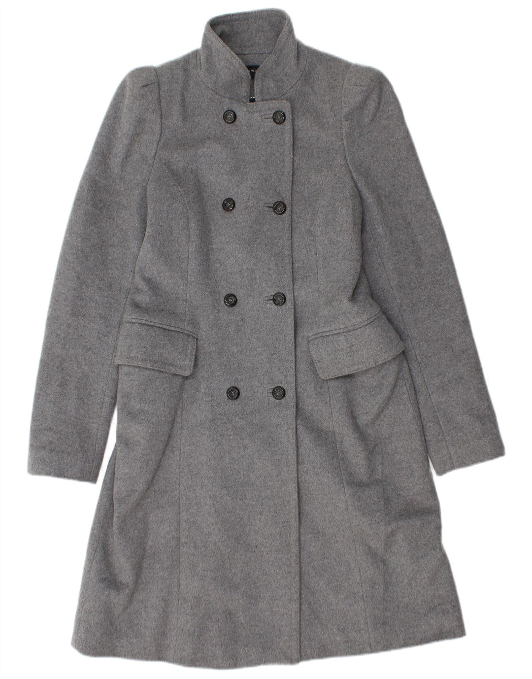 Zara Womens Double Breasted Coat UK 12 Medium Grey Wool