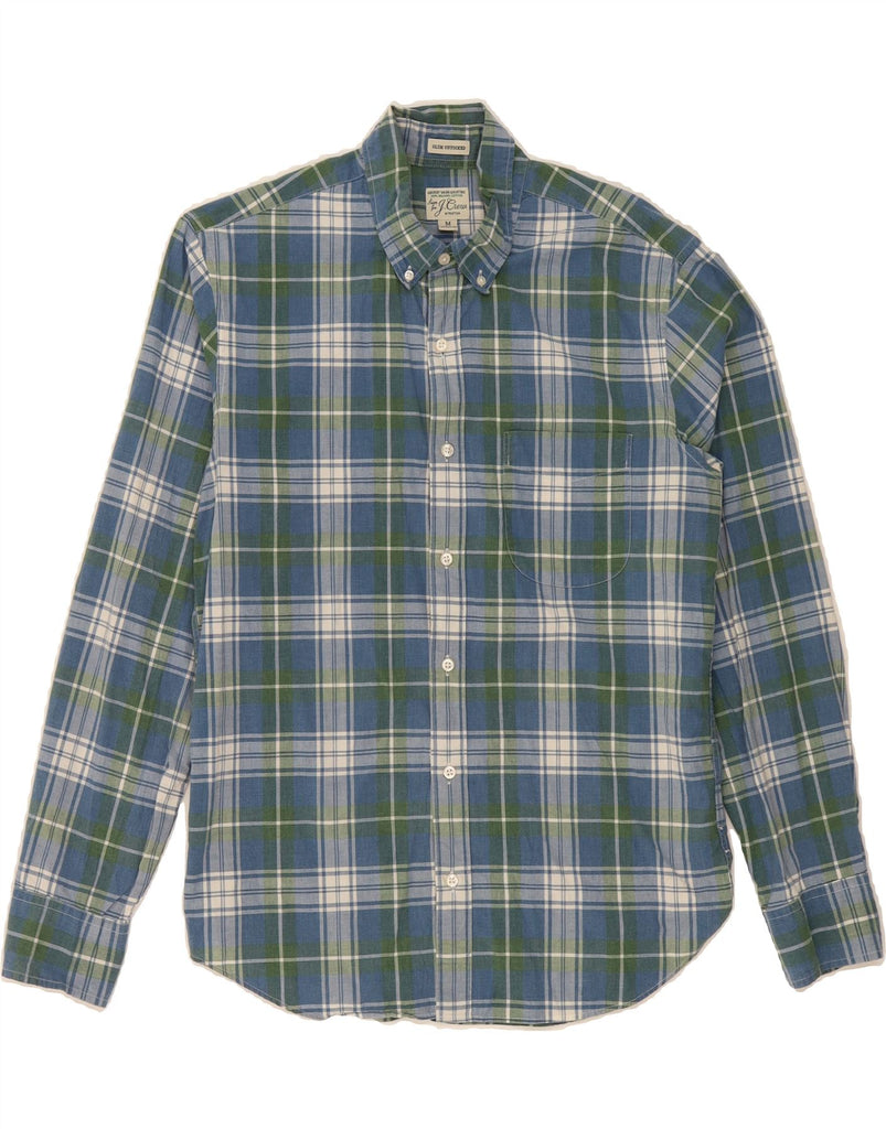 J. CREW Mens Stretch Slim Shirt Medium Blue Check Cotton Vintage J. Crew and Second-Hand J. Crew from Messina Hembry 