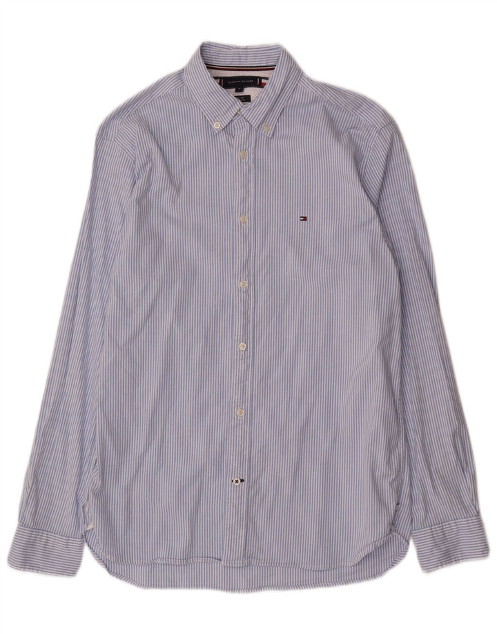 TOMMY HILFIGER Mens Regular Fit Shirt Medium Blue Pinstripe Cotton