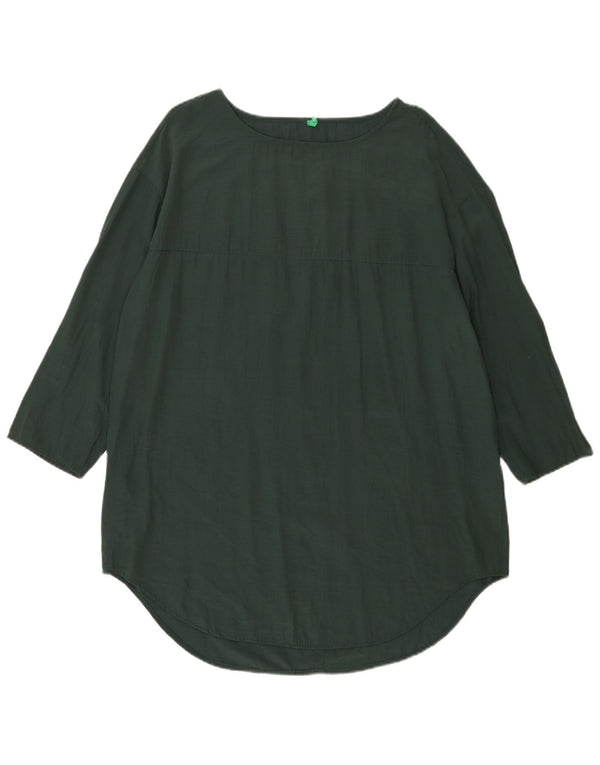 Benetton Womens 3/4 Sleeve Tunic Top UK 16 Large Green Viscose