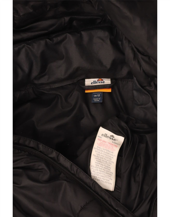 ELLESSE Womens Oversized Hooded Padded Jacket UK 12 Medium Black Polyester
