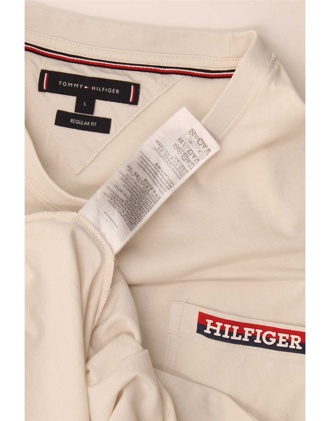 Tommy Hilfiger Mens Regular Fit T-Shirt Top Large Beige Cotton