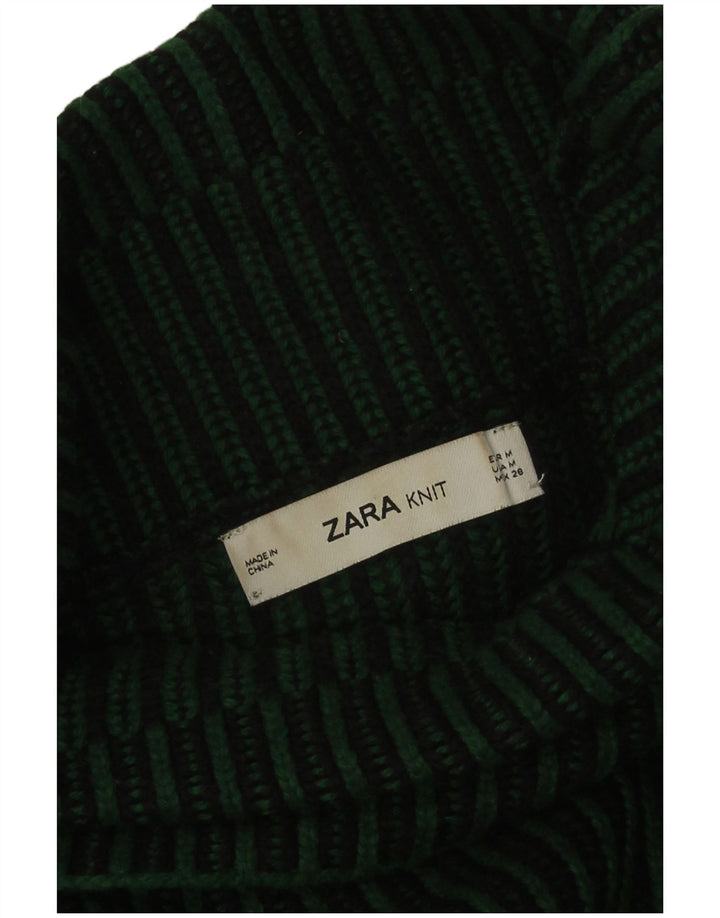 Zara Womens Oversized Roll Neck Jumper Sweater UK 14 Medium Green Striped