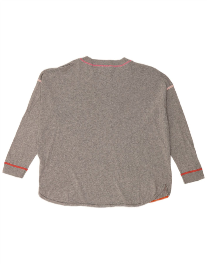 Tommy Hilfiger Womens Oversized Crew Neck Jumper Sweater UK 16 Large Grey