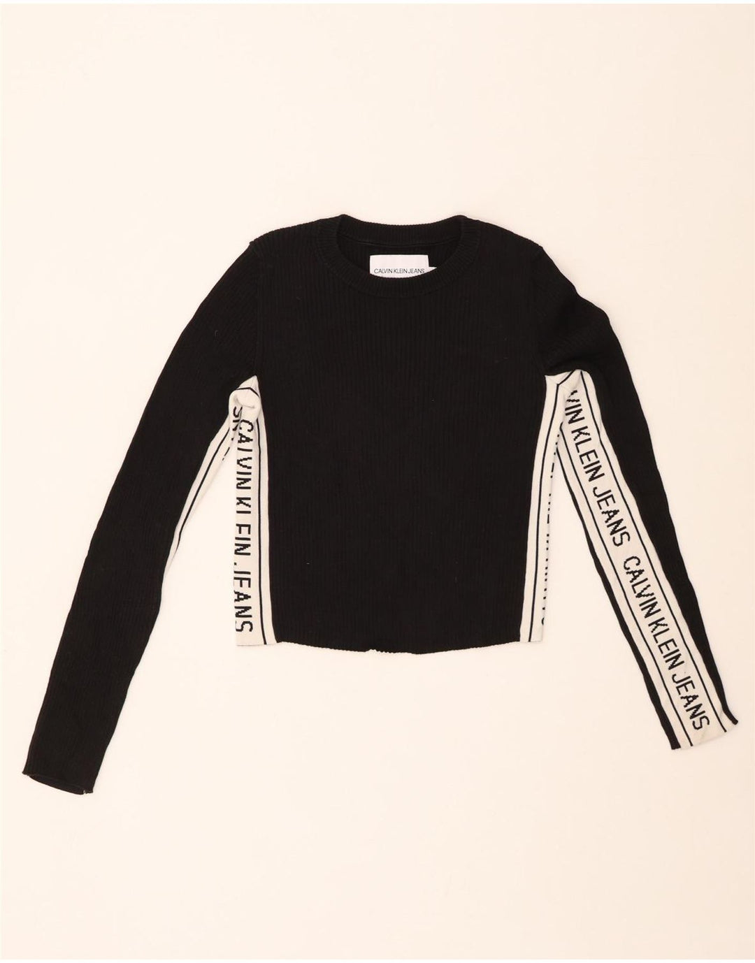 CALVIN KLEIN JEANS Womens Graphic Top Long Sleeve UK 10 Small Black