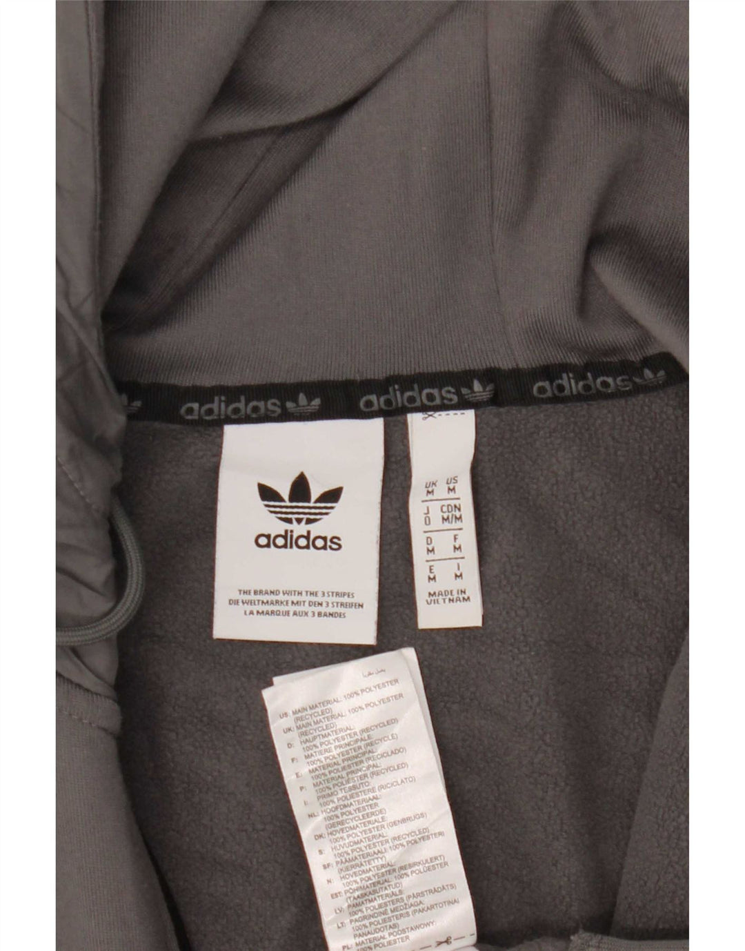 Adidas Mens Zip Hoodie Sweater Medium Grey Colourblock Polyester
