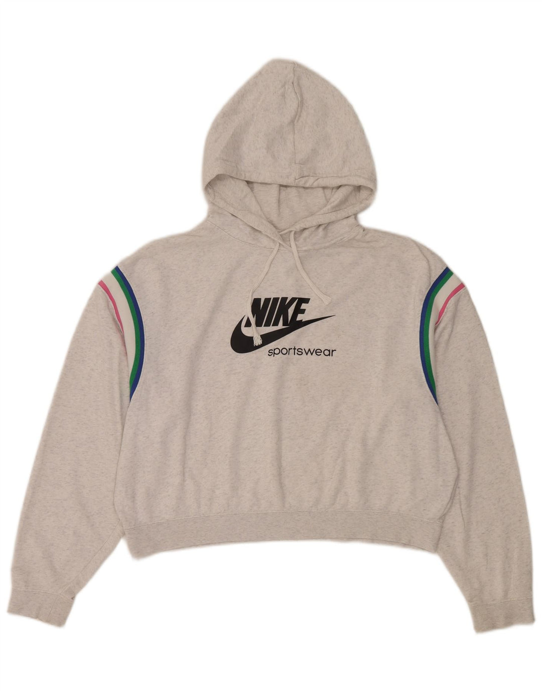 Nike Womens Graphic Oversized Hoodie Jumper UK 14 Medium Grey Cotton