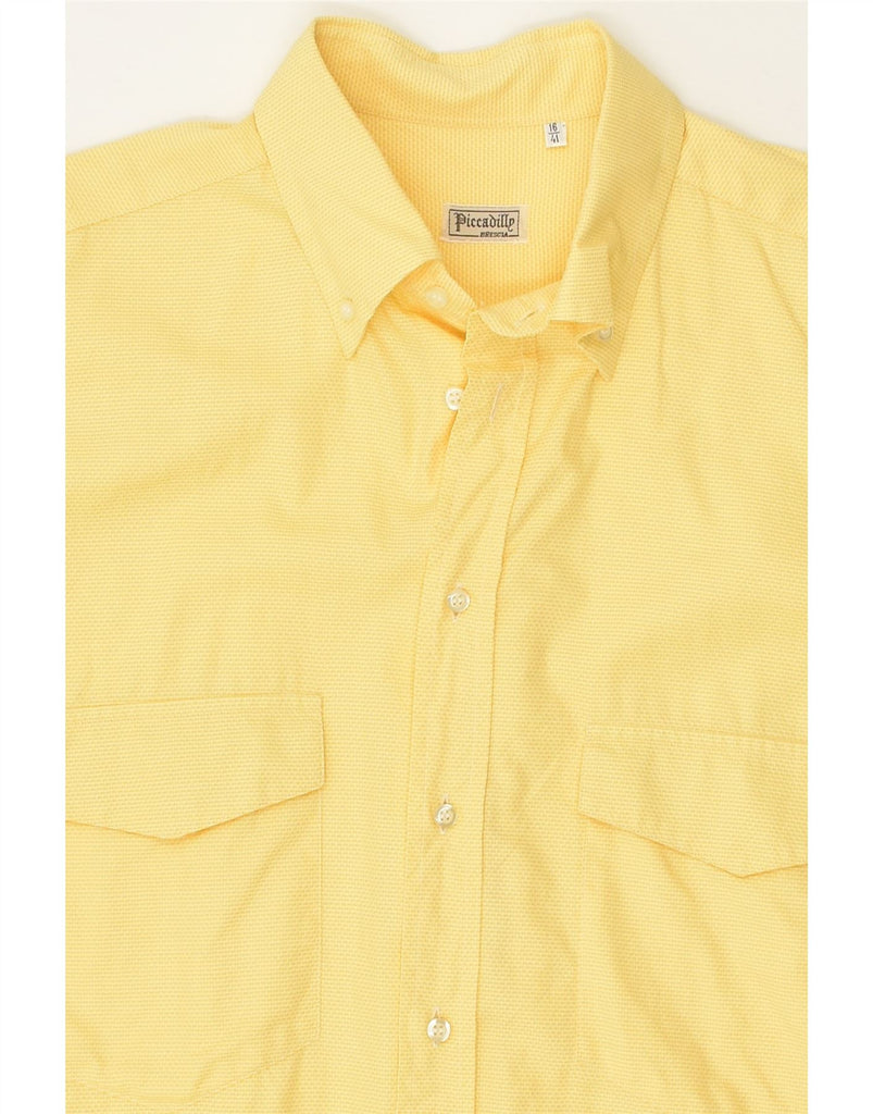 PICCADILLY Mens Short Sleeve Shirt Size 16 41 Large Yellow | Vintage Piccadilly | Thrift | Second-Hand Piccadilly | Used Clothing | Messina Hembry 