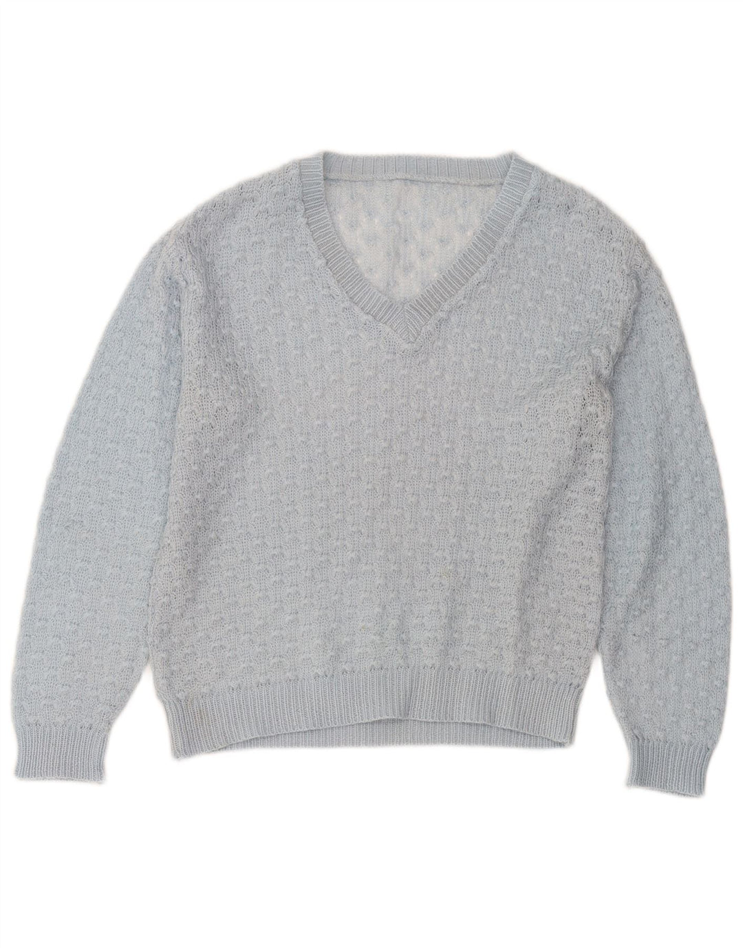 Vintage Womens V-Neck Jumper Sweater UK 14 Medium Blue