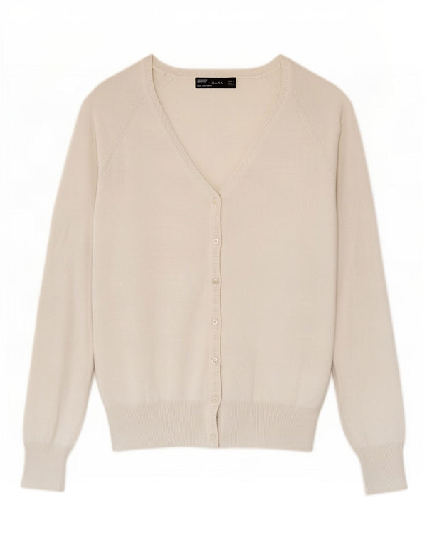 Zara Womens Cardigan Sweater UK 12 Medium White Cotton