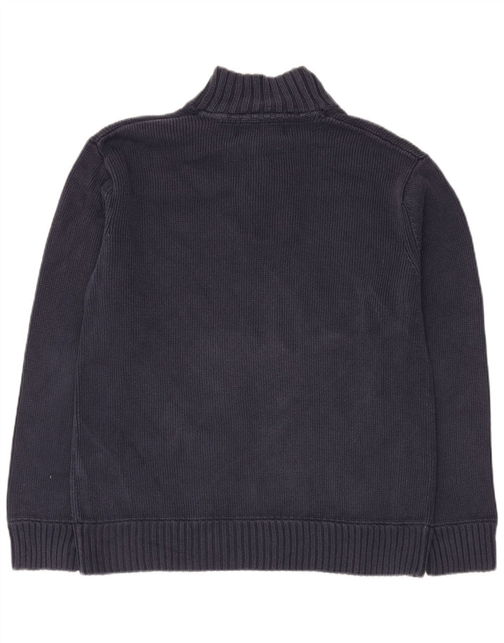 Crew Clothing Mens Button Neck Jumper Sweater Large Navy Blue Cotton