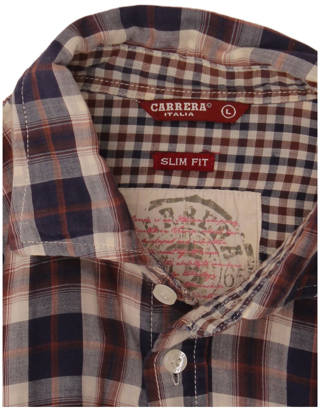 Carrera Mens Slim Fit Shirt Large Navy Blue Plaid
