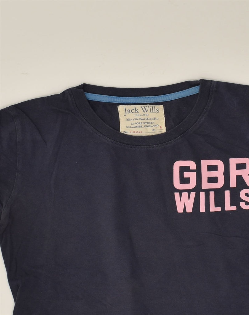 JACK WILLS Womens Graphic T-Shirt Top UK 8 Small Navy Blue Cotton | Vintage Jack Wills | Thrift | Second-Hand Jack Wills | Used Clothing | Messina Hembry 