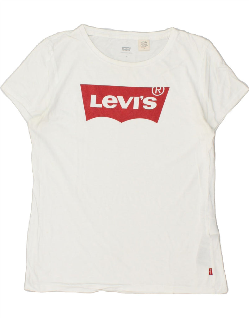 LEVI'S Womens Graphic T-Shirt Top UK 14 Medium White Cotton Vintage Levi's and Second-Hand Levi's from Messina Hembry 