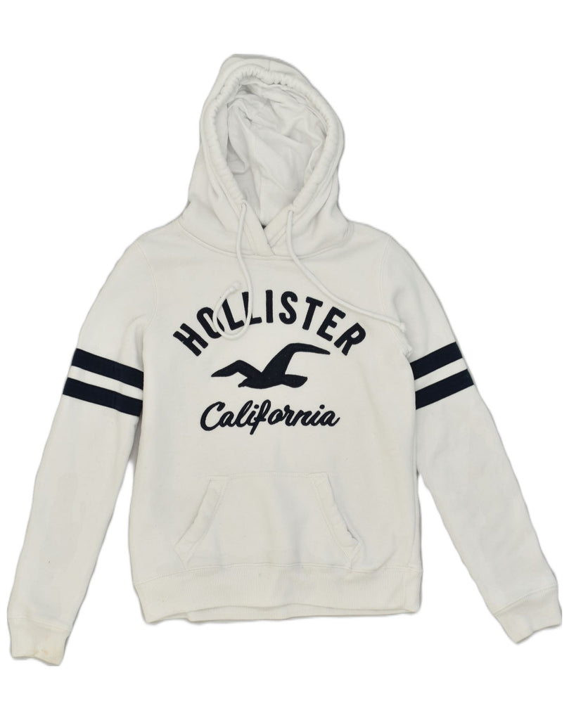 HOLLISTER Mens Graphic Hoodie Jumper XS White Cotton | Vintage Hollister | Thrift | Second-Hand Hollister | Used Clothing | Messina Hembry 