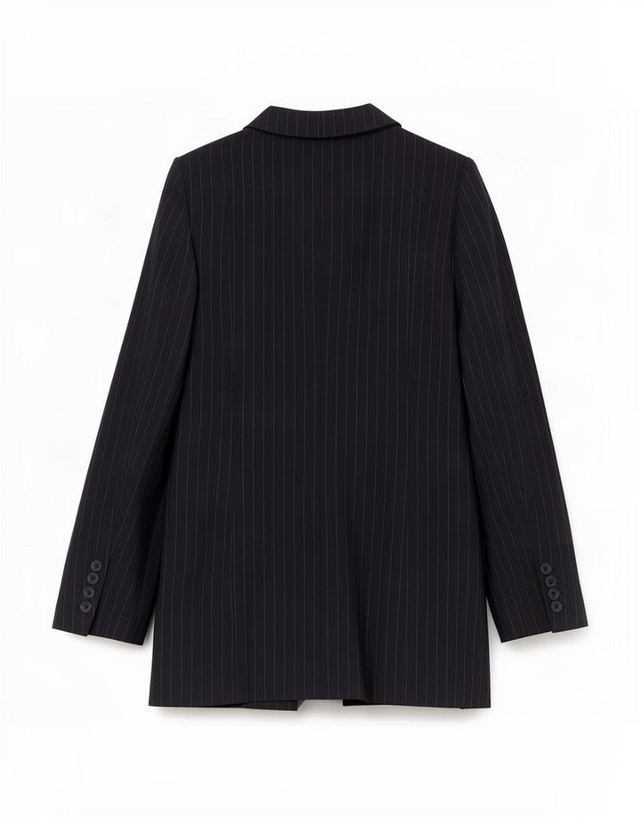 Reiss Womens 1 Button Blazer Jacket UK 4 XS Navy Blue Pinstripe Polyester