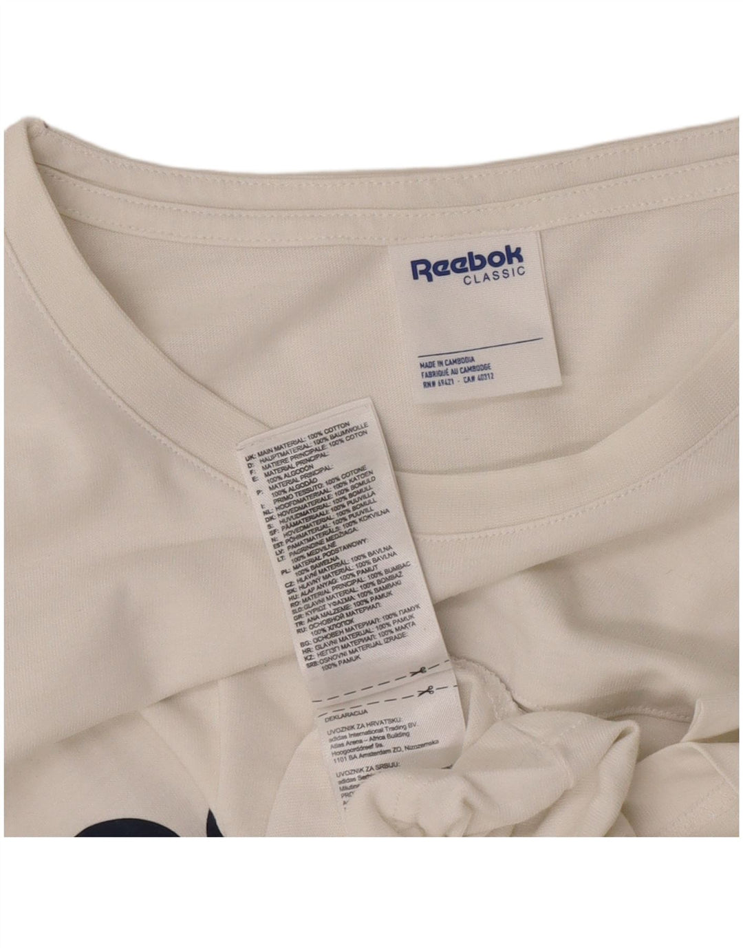 Reebok Mens Classic Graphic T-Shirt Top Large White Cotton
