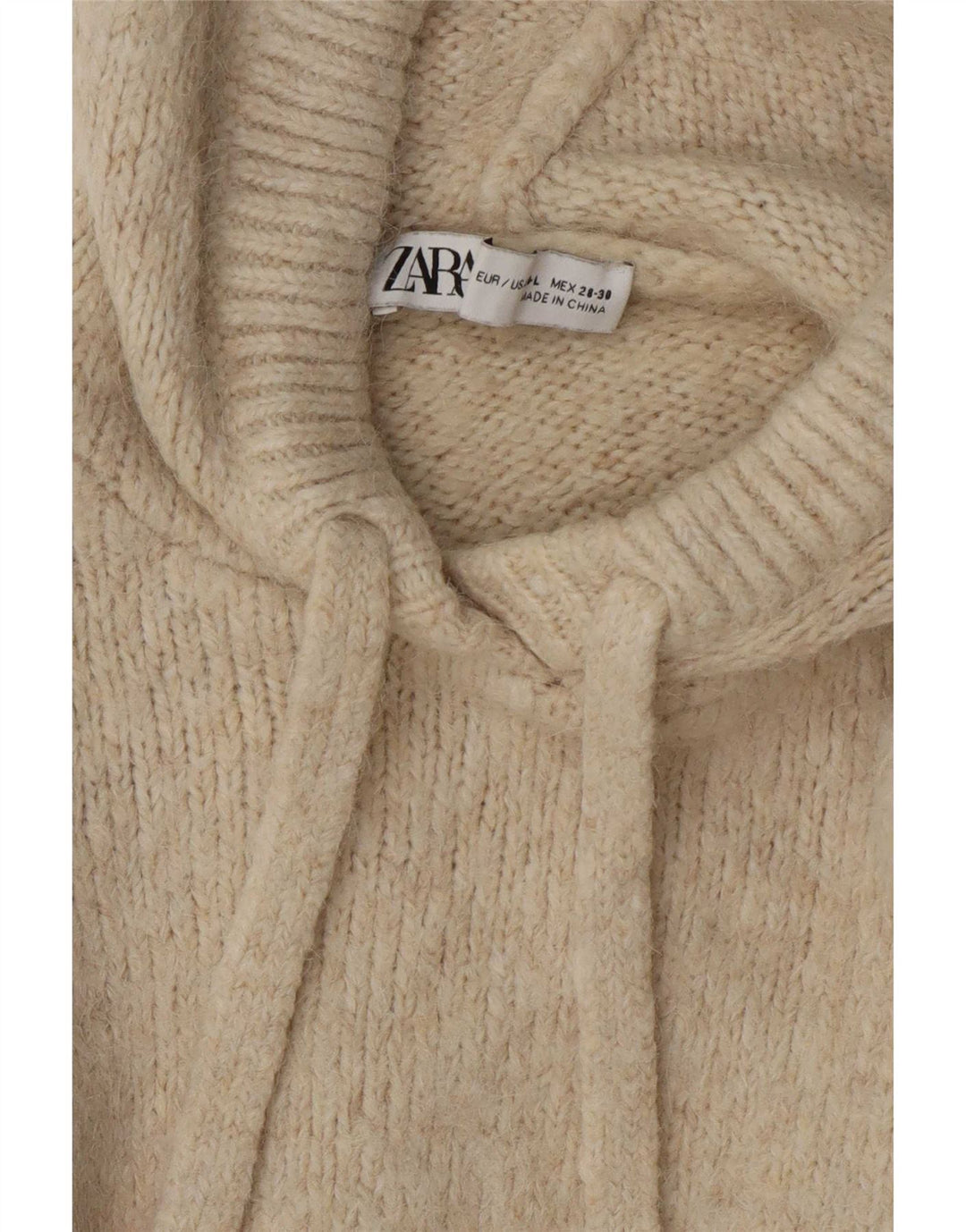 Zara Womens Crop Hooded Jumper Sweater UK 14 Medium Beige