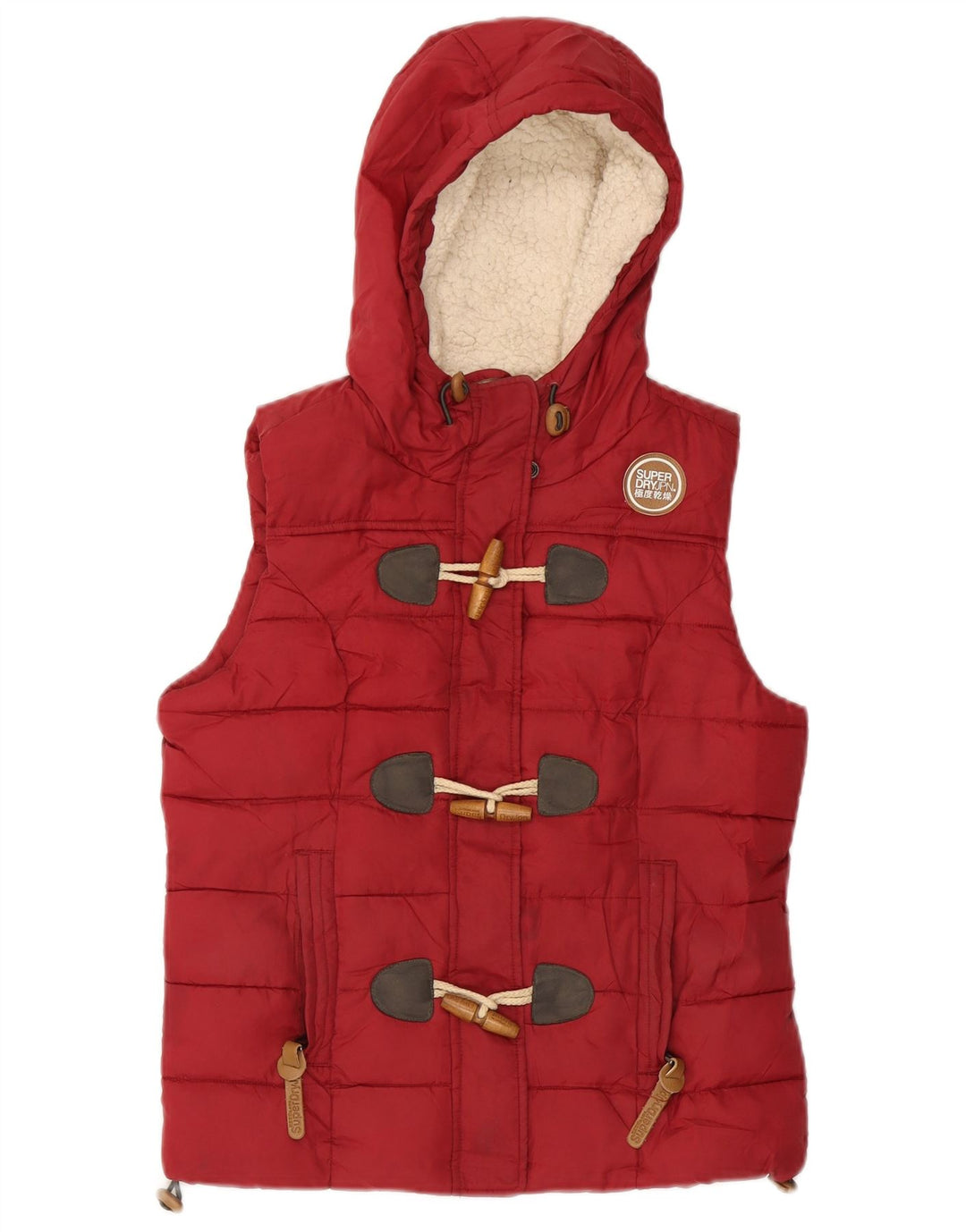 SUPERDRY Womens Hooded Padded Gilet UK 10 Small Red Polyester