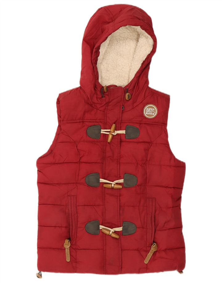 SUPERDRY Womens Hooded Padded Gilet UK 10 Small Red Polyester