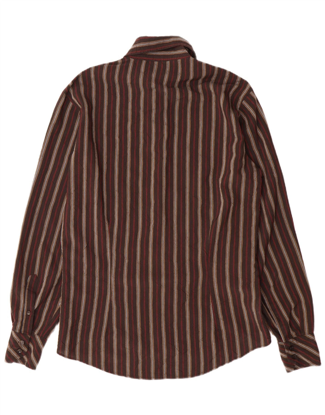 GUIDE LONDON Mens Shirt Medium Brown Striped Viscose