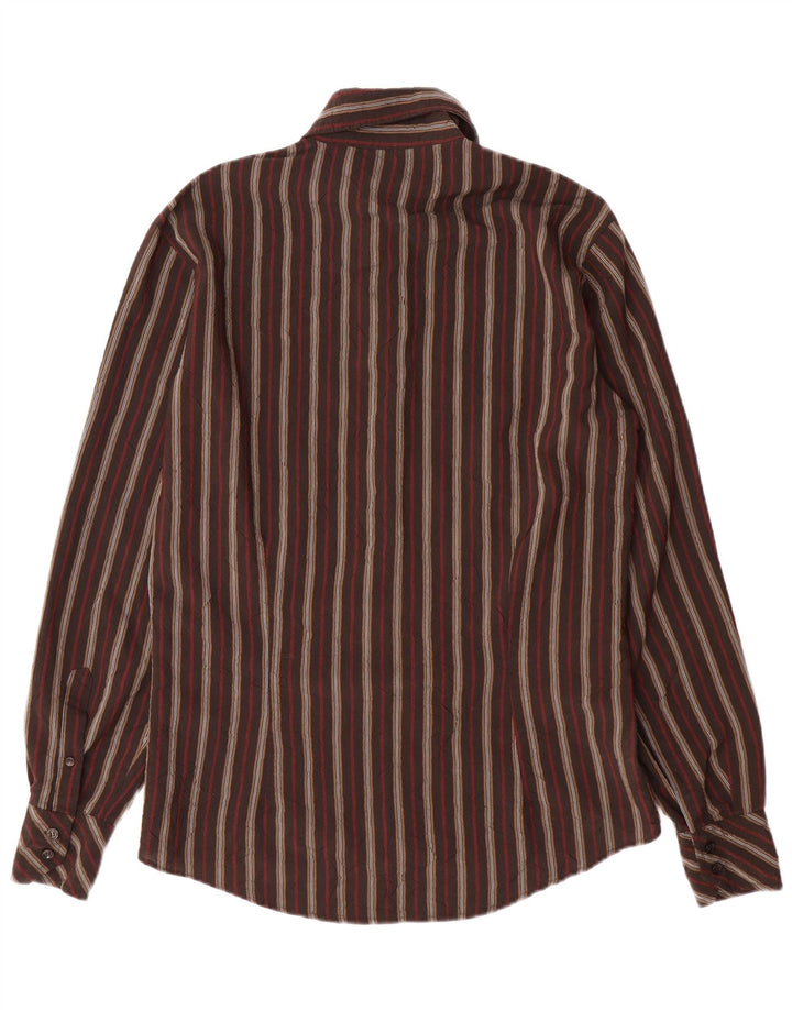 GUIDE LONDON Mens Shirt Medium Brown Striped Viscose