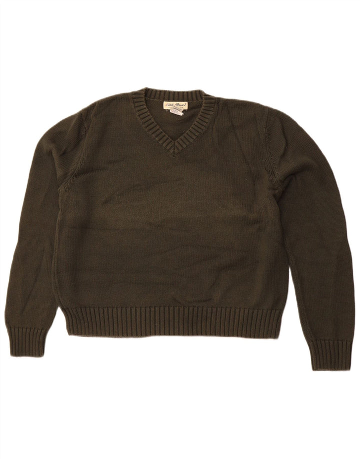 EDDIE BAUER Womens Crop V-Neck Jumper Sweater UK 16 Large Green Cotton