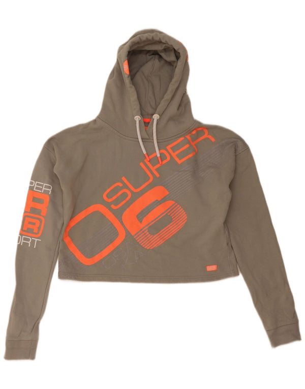Superdry Womens Oversized Graphic Crop Hoodie Jumper UK 14 Medium Khaki