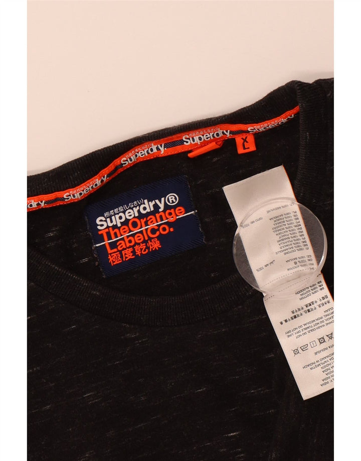 SUPERDRY Mens T-Shirt Top XL Black Flecked Cotton
