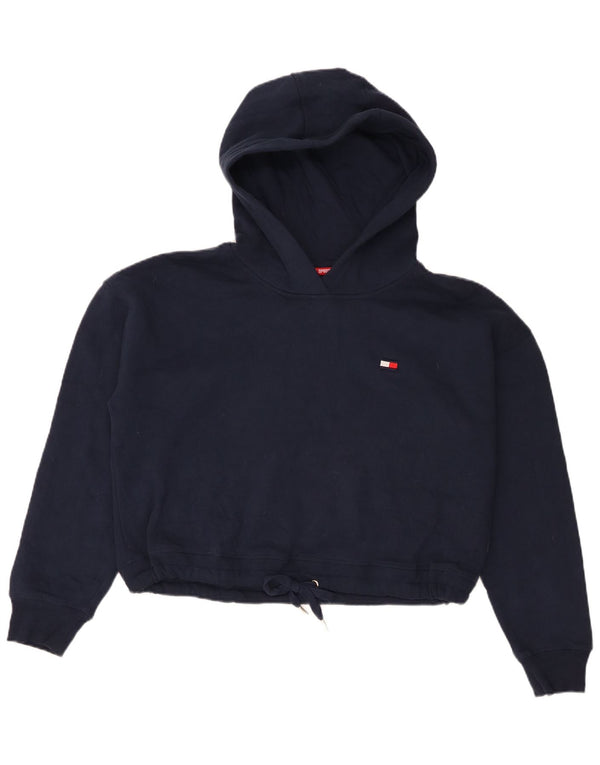 Tommy Hilfiger Womens Crop Oversized Hoodie Jumper UK 16 Large Navy Blue