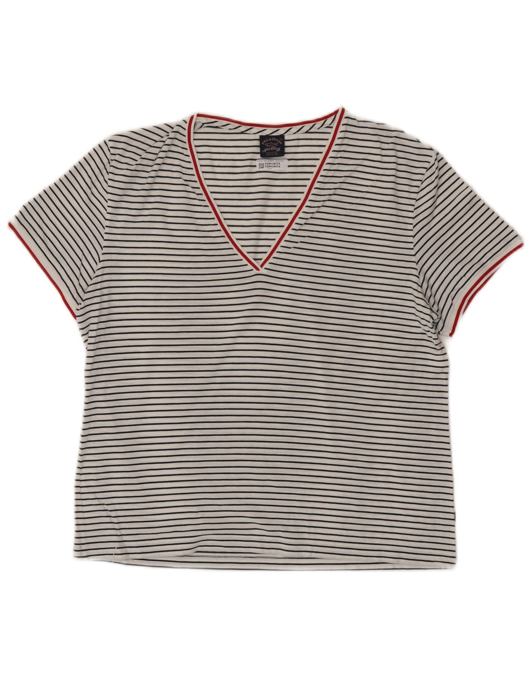 PAUL & SHARK Womens T-Shirt Top UK 18 XL White Striped Cotton