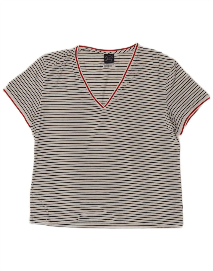 PAUL & SHARK Womens T-Shirt Top UK 18 XL White Striped Cotton