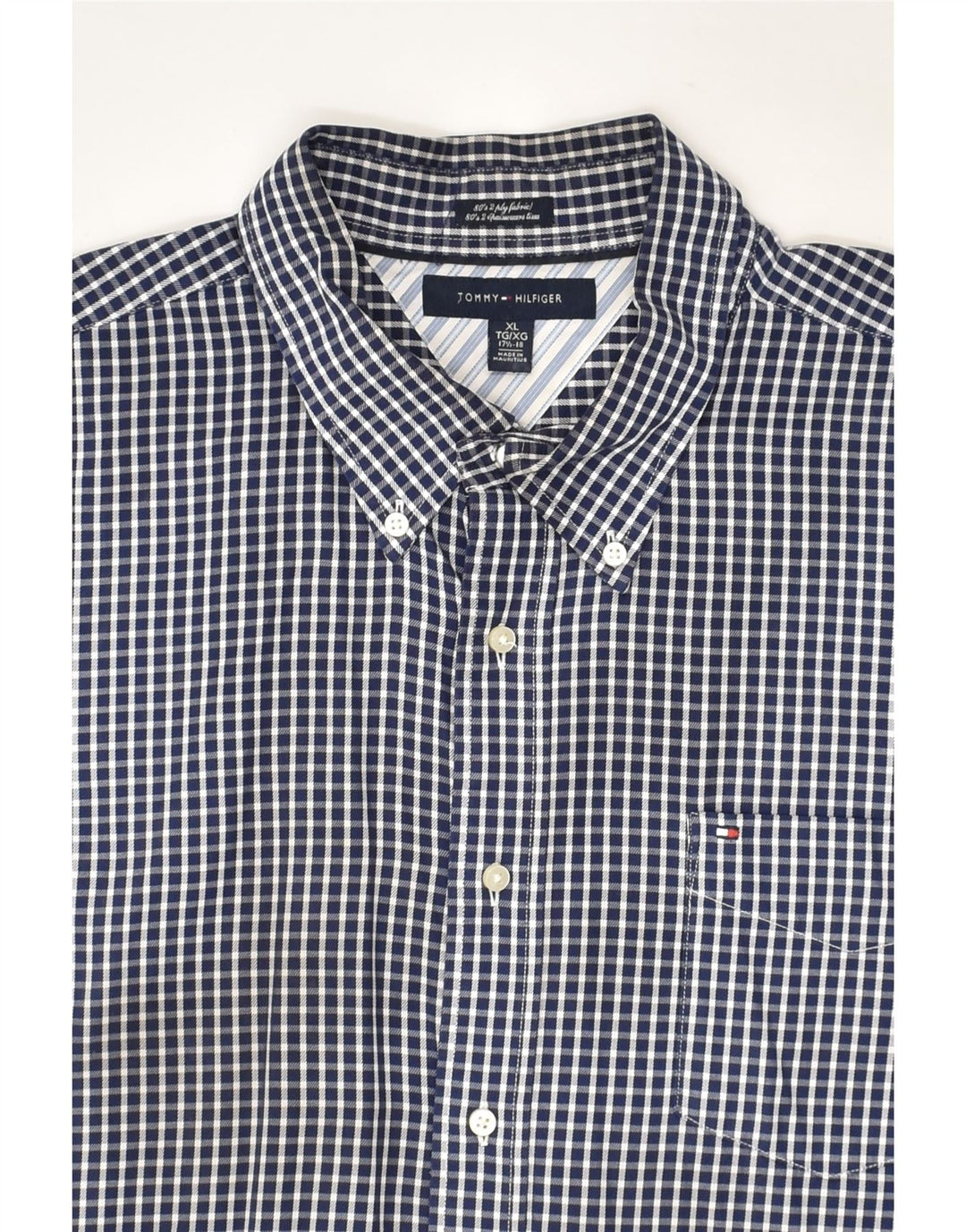 TOMMY HILFIGER Mens Shirt Size 17 1/2 XL Navy Blue Check Cotton | Vintage Tommy Hilfiger | Thrift | Second-Hand Tommy Hilfiger | Used Clothing | Messina Hembry 