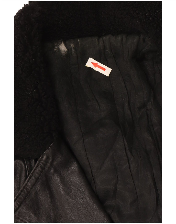 Vintage Mens Double Breasted Leather Jacket UK 42 XL Black