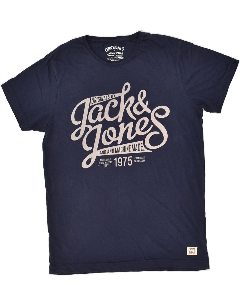 JACK & JONES Mens Graphic T-Shirt Top Large Navy Blue Cotton | Vintage Jack & Jones | Thrift | Second-Hand Jack & Jones | Used Clothing | Messina Hembry 