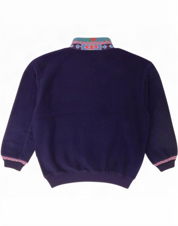 Silvy Mens Button Neck Fleece Jumper Large Navy Blue Colourblock Cotton