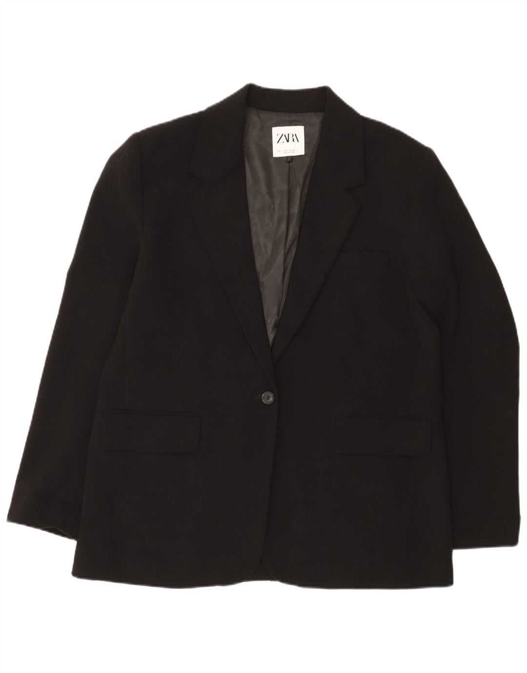 Zara Womens 1 Button Blazer Jacket UK 16 Large Black Polyester