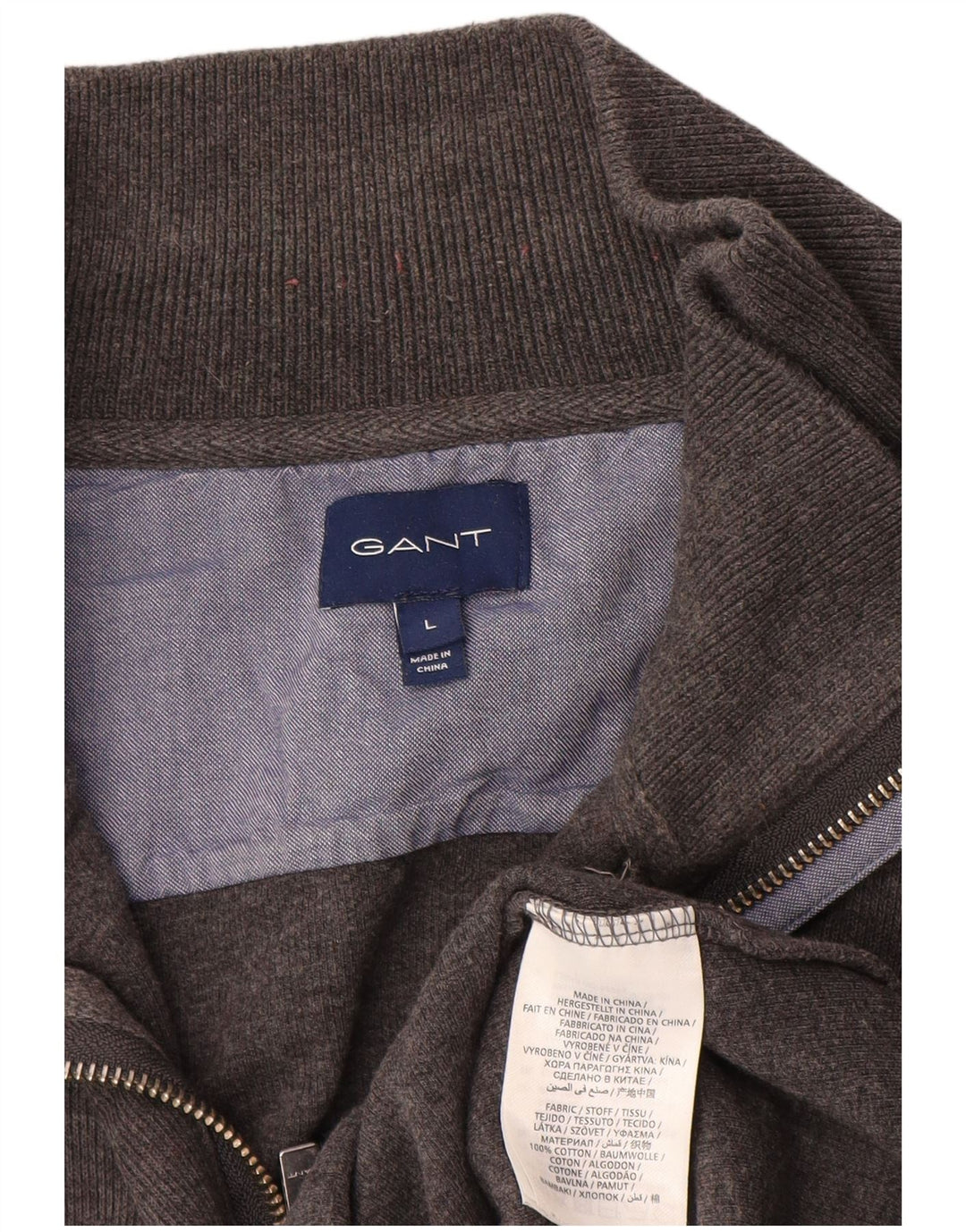GANT Mens Zip Neck Sweatshirt Jumper Large Grey Cotton
