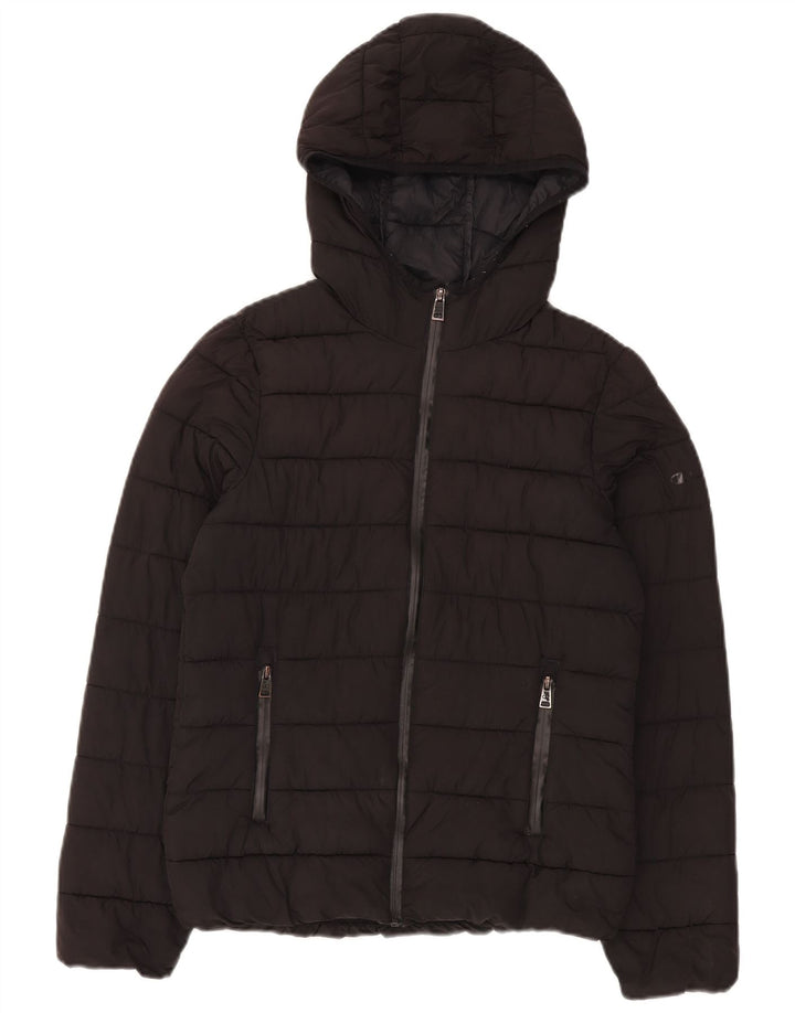 Champion Womens Hooded Padded Jacket UK 10 Small Black Polyester