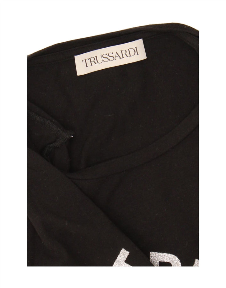TRUSSARDI Womens Graphic T-Shirt Top UK 14 Medium Black Vintage Trussardi and Second-Hand Trussardi from Messina Hembry 