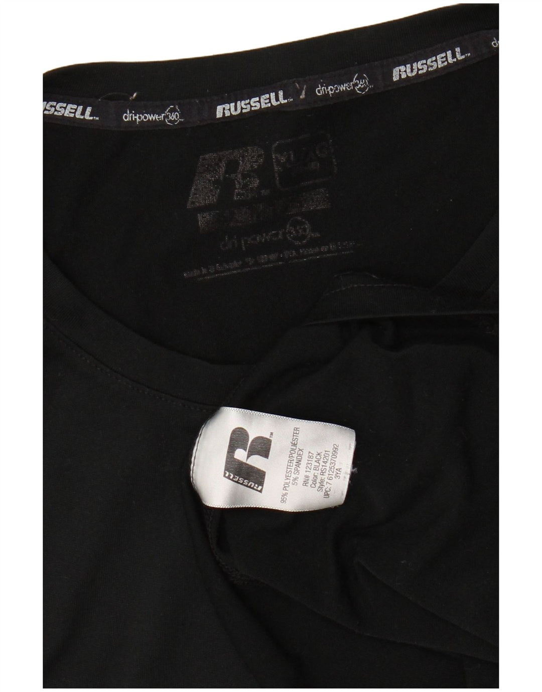 RUSSELL ATHLETIC Mens Dri-Power T-Shirt Top XL Black Polyester