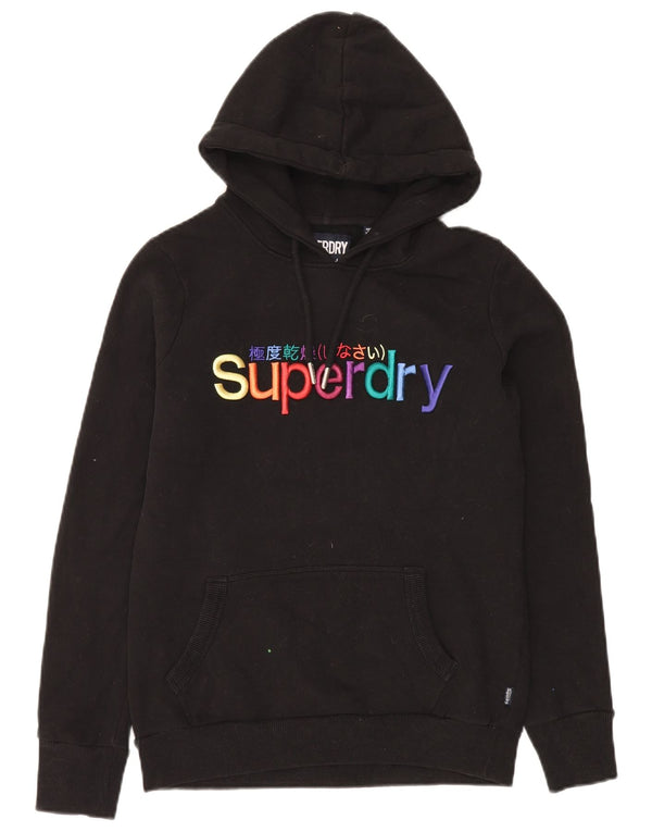 Superdry Womens Graphic Hoodie Jumper UK 10 Small Black Cotton