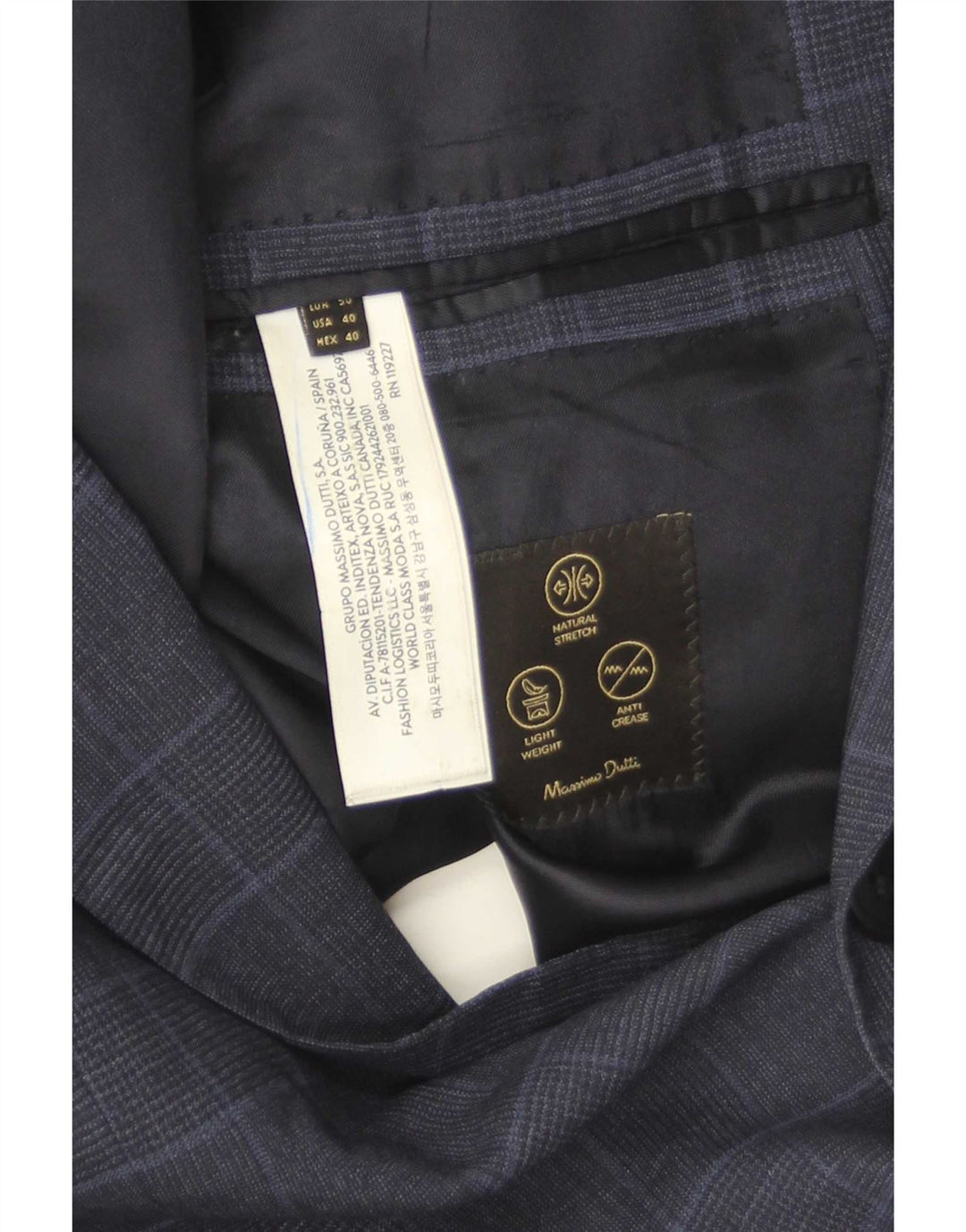 Massimo Dutti Mens 2 Button Blazer Jacket EU 40 Medium Navy Blue Check Wool